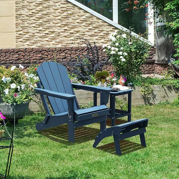 SERWALL Folding Adirondack Footrest Without Assembly, All Weather Use Adirondack Footstool, Blue by GreenHaven Gardens