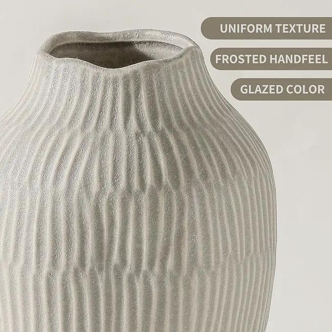 Ceramic Vase for Home Decor,11.6 Inch Flower Vases,Decorative Blue Vase for Pampas Grass,Modern Art Texture Vases for Home Entryway Living Room Dining Table Farmhouse Office Decor(Grey) by GreenHaven Gardens