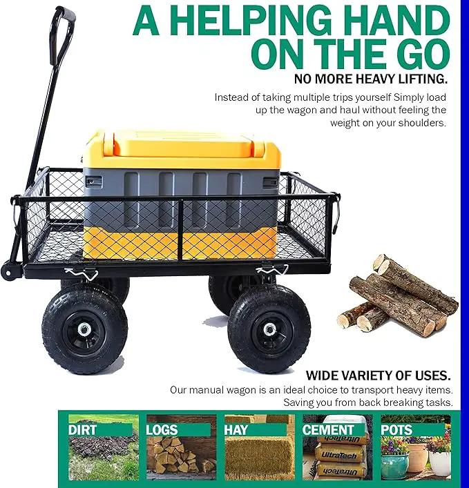 400 Lbs Capacity Mesh Steel Garden Cart Folding Utility Wagon with Removable Sides Multi-Purpose by GreenHaven Gardens