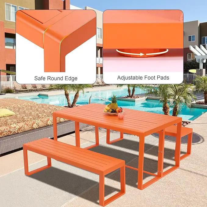 Aoodor 3-Piece Outdoor Patio Dining Set, Aluminum Furniture Set with 1 Rectangular Picnic Table and 2 Benches for Garden, Lawn, Yard by GreenHaven Gardens