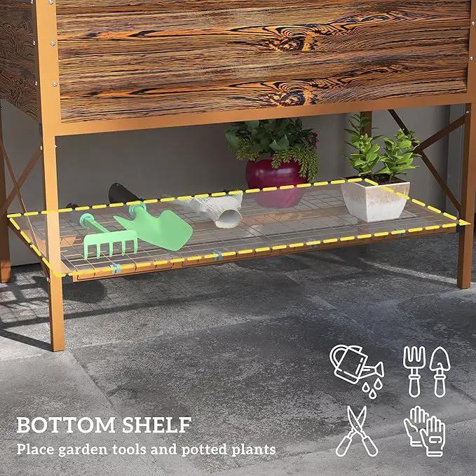 Outsunny Raised Garden Bed with Galvanized Steel Frame, Storage Shelf and Bed Liner, Elevated Planter Box with Legs for Vegetables, Flowers, Herbs, Dark Brown by GreenHaven Gardens