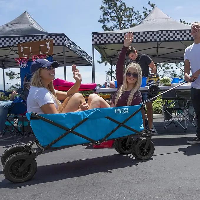 Creative Outdoor Push Pull Stroller Wagon for Kids, 250lbs Weight Capacity, XXXL Monster Series, Collapsible Giant All-Terrain Folding Cart, Beach, Park, Camping, Garden & Tailgate (Blue) by GreenHaven Gardens