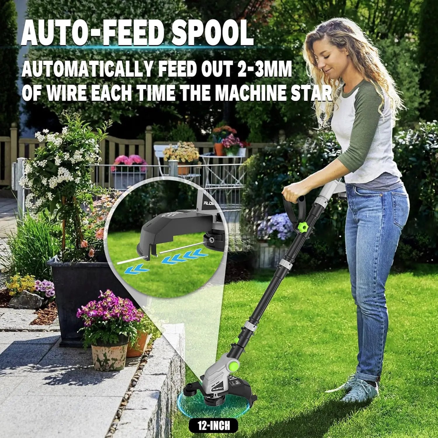 21V Cordless String Trimmer, 12" Weed Eater and Weed Wacker with Auto-Feed, Battery & Charger Included, Lightweight Adjustable Handle for Lawn Edging (AD-ST-001) by GreenHaven Gardens