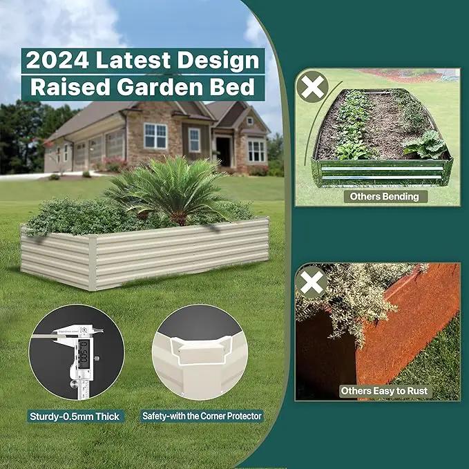 Raised Garden Bed 8×4×1.5FT, Galvanized Raised Garden Beds Outdoor for Vegetables Flowers Herbs, Large Deep Root Planter Box, Tall Raised Garden Bed with 3ftx30ft Weed Barrier Fabric, Beige by GreenHaven Gardens
