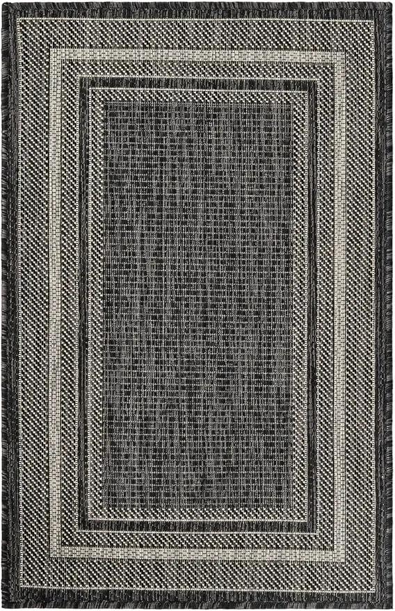 Unique Loom Outdoor Border Collection Area Rug - Soft Border (2' x 3' 1" Rectangle, Black/ Ivory) by GreenHaven Gardens