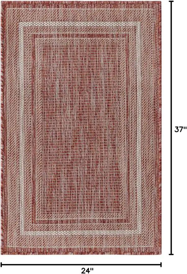 Unique Loom Outdoor Border Collection Area Rug - Soft Border (2' x 3' 1" Rectangle, Rust Red/ Ivory) by GreenHaven Gardens