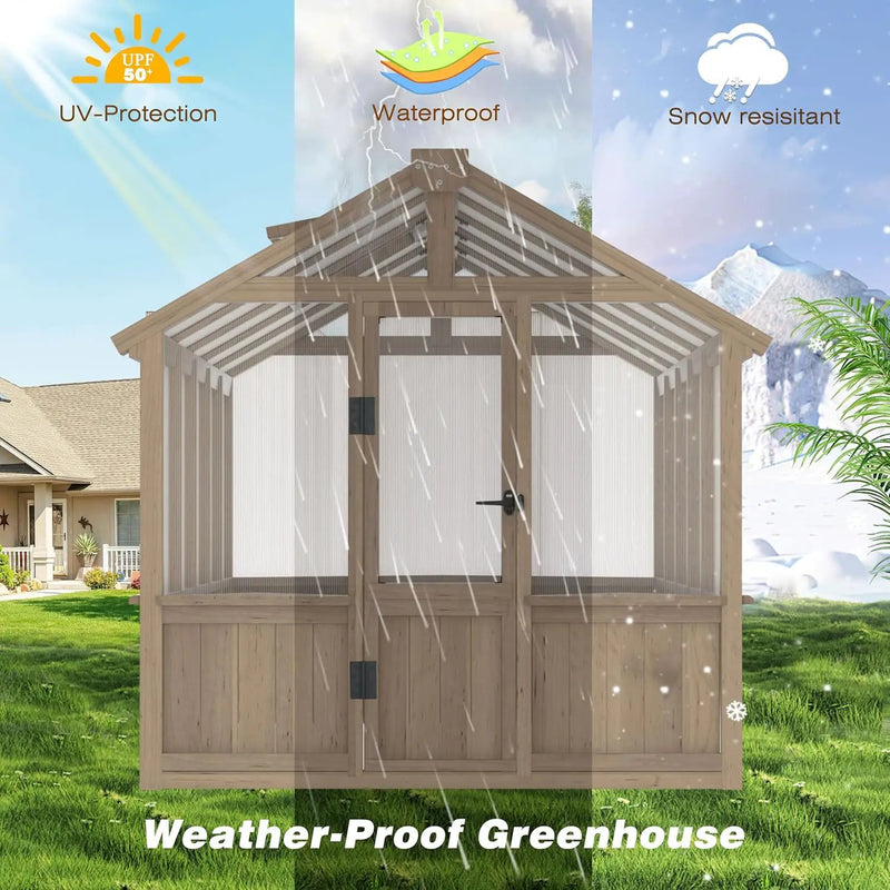 Mupater 6'x10' Wooden Greenhouse for Outdoor, Heavy Duty Green House Kit with Ventilated Window and Lockable Door, 6mm MWPC Panels for UV Protection, Walk-in Greenhouse for Backyard, Patio, Lawn by GreenHaven Gardens
