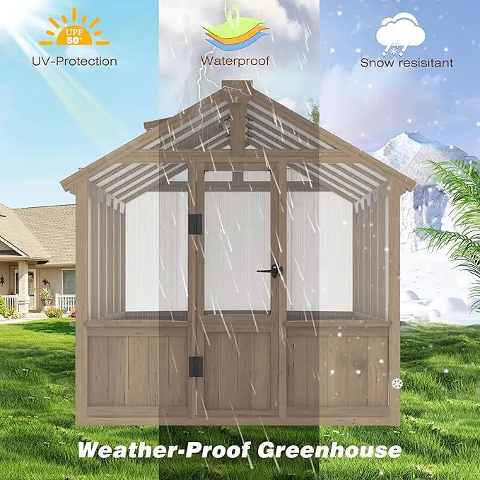 6x10 FT Green House for Outdoor, 6MM Thick Polycarbonate Panel Wooden Walk-in Greenhouse Kit with Lockable Door and Adjustable Roof Vent, Backyard Garden, Light Mocha Brown by GreenHaven Gardens