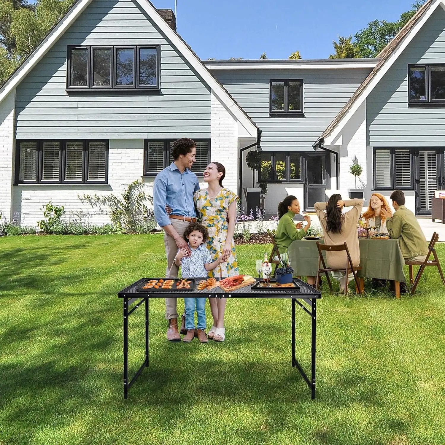 Camping Table 4FT Grill Table Foldable Folding Picnic Portable Stand Mesh 3 Height Adjustable Outdoor Card BBQ RV Black 47.2×23.6 inch by GreenHaven Gardens