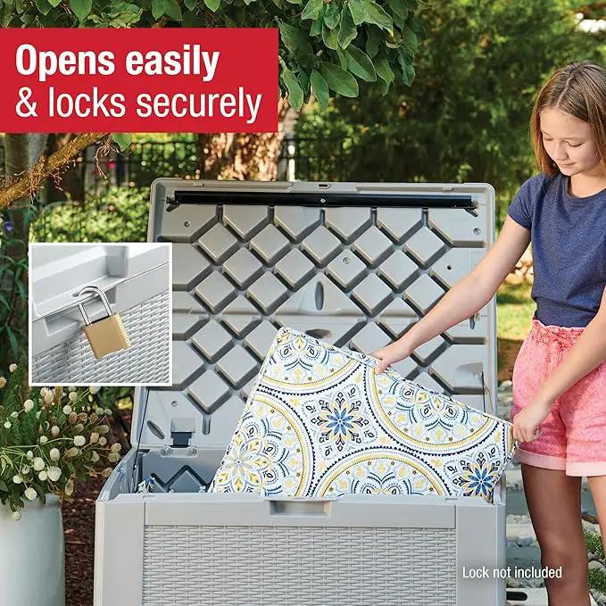 Rubbermaid Medium Resin Outdoor Storage Deck Box (74 Gal) Weather Resistant Gray Deck Organization for Home/Backyard/Pool Chemicals/Toys/Garden Tools/Porch/Patio Cushions by GreenHaven Gardens
