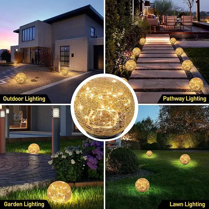 Garden Solar Lights Cracked Glass Ball Waterproof LED for Outdoor Decor Decorations Pathway Patio Yard Lawn, Warm White 2 Globe (4.7”) by GreenHaven Gardens