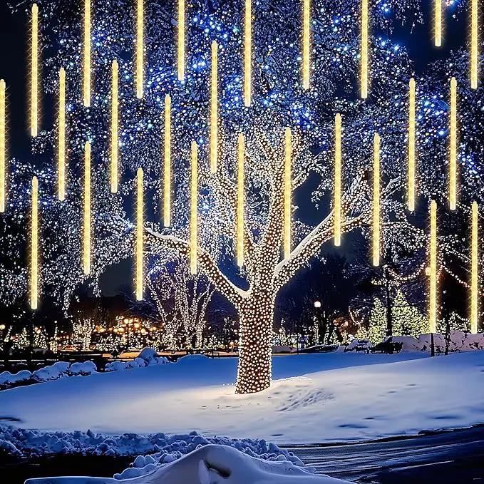 Dazzle Bright 864 LED Christmas Light, Meteor Shower Rain Lights 11.8 Inch 24 Tubes, Waterproof Plug in Falling Rain Lights Decorations for Xmas Tree Yard Party (Warm White) by GreenHaven Gardens