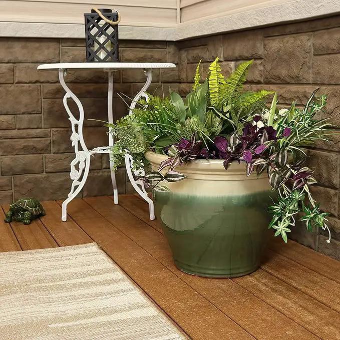 Sunnydaze Studio Large Ceramic Plant Pot - Round Outdoor Glazed Ceramic Planter Pot with Drainage - Gray - 18.5" by GreenHaven Gardens