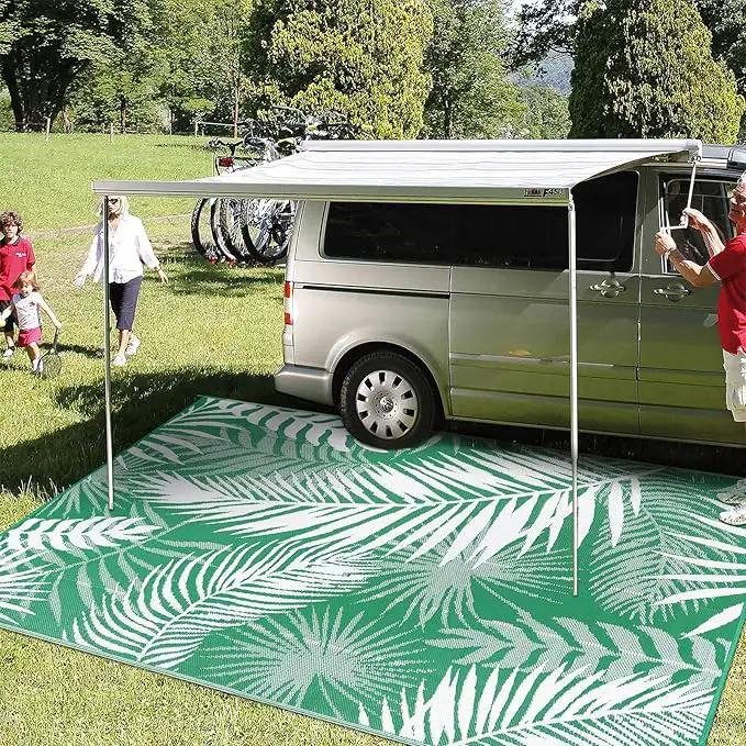 Outdoor Rug 8'x10' Waterproof for Patios Clearance, Reversible Outdoor Plastic Straw Rug Camping Carpet, Outside Floor Mats Large Area Rugs for RV,Patio,Deck,Porch, Beach,Balcony,Green&White by GreenHaven Gardens