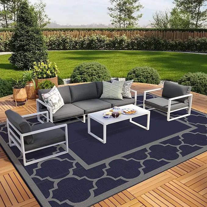 GENIMO 10 'x20 ' Outdoor Rug for Patio Clearance, Waterproof Indoor Outdoor Plastic Straw Rugs Carpet, Reversible Outside Area Rv Mat for Camping, Balcony Porch, Deck, Picnic, Beach (Blue & Grey) by GreenHaven Gardens
