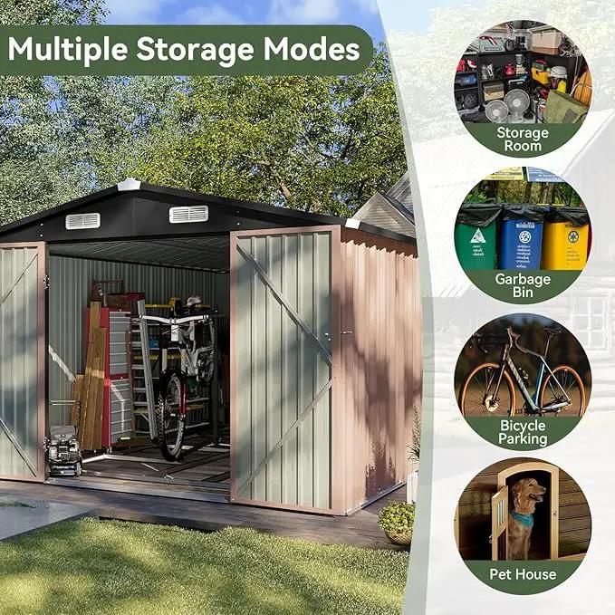 Aoxun 12x7.5 FT Shed Outdoor Storage Shed with Spacious Door Large Sheds with Double Lockable Door Galvanized Metal Shed for Garbage Can, Bike, Mower, Brown by GreenHaven Gardens