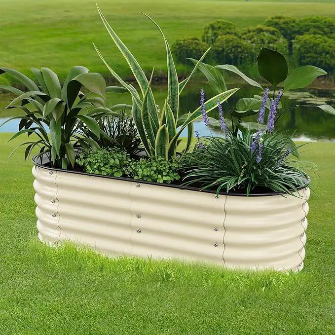 Raised Garden Bed 5x2x1.4 Ft Planter Box Outdoor with Rubber Edge Zinc-Aluminum-Magnesium Stainless Steel Durable Metal Garden Beds Kit for Vegetables, Flowers, Herbs and Succulents（Ivory） by GreenHaven Gardens