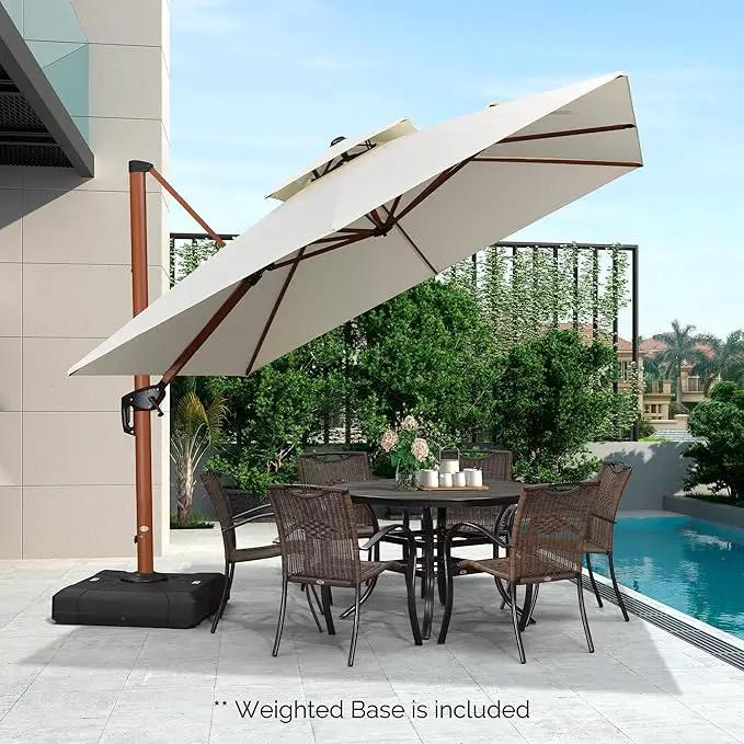 PURPLE LEAF 10ft Patio Umbrella with Base Outdoor Square Umbrellas Large Cantilever Umbrella Windproof Offset Heavy Duty Sun Umbrellas for Garden Deck Pool Patio, Cream by GreenHaven Gardens