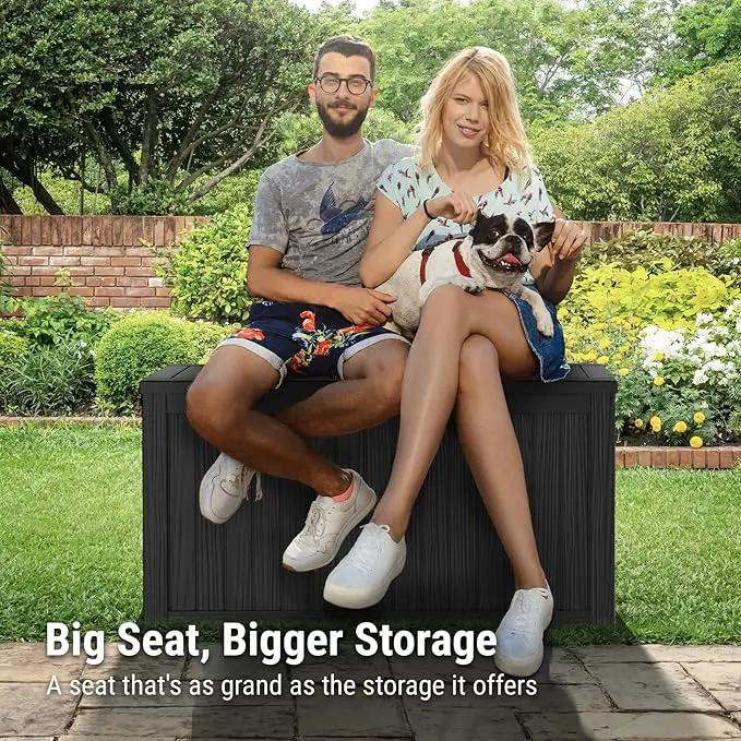 Mars Villa 150 Gallon Outdoor Storage Box Waterproof, Large Resin Deck Box for Outdoor Patio Furniture Cushions, Pool Supplies, Garden Tools, with Hydraulic Hinge, UV-Resistant and Weatherproof, Black by GreenHaven Gardens