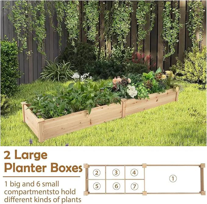 HAPPYGRILL Raised Garden Bed, Wooden Planter Raised Bed w/2 Garden Boxes, 7 Compartments, DIY Painting Available, Elevated Planter Box for Patio Garden Backyard Lawn Gardening, 90” x 25” x 10” by GreenHaven Gardens