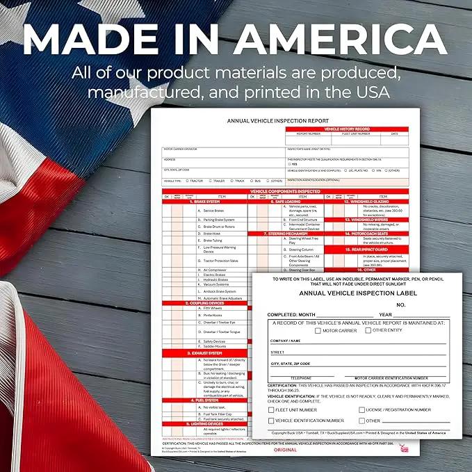 25 Pack 3-Ply Carbonless Annual Vehicle Inspection Report Forms with FMCSA 2-Ply Mylar Laminate Adhesive Vinyl Labels, DOT Inspection Forms and Stickers, Shrink-Wrapped, 8.5" x 11.75" - Made in USA by GreenHaven Gardens