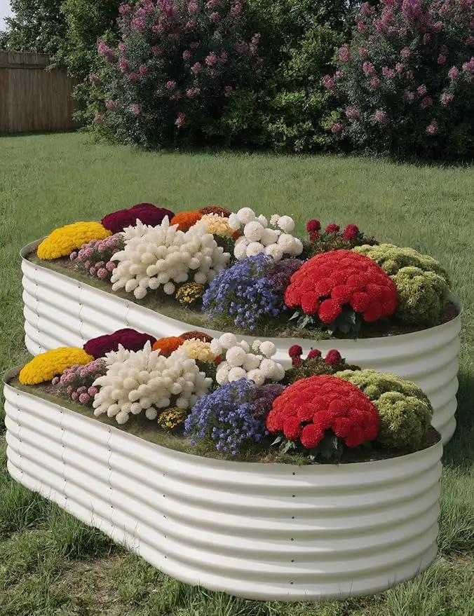 2 Pcs Raised Garden Beds Outdoor 10x4x1.5ft - Galvanized Steel Planter Box for Vegetables, Flowers, Rust-Resistant Garden Box, Easy Assembly Raised Beds, Durable Planters for Outdoor Plants, Beige by GreenHaven Gardens