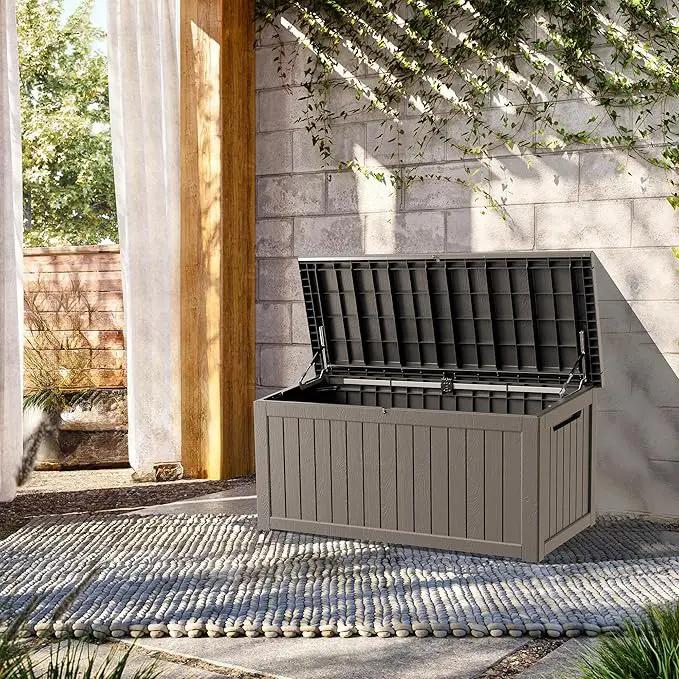 270 Gallon Lockable Resin Deck Box, Waterproof & UV-Resistant Outdoor Storage Box for Outdoor Cushion Storage, Garden Tools & Pool Accessories Storage, Gray by GreenHaven Gardens