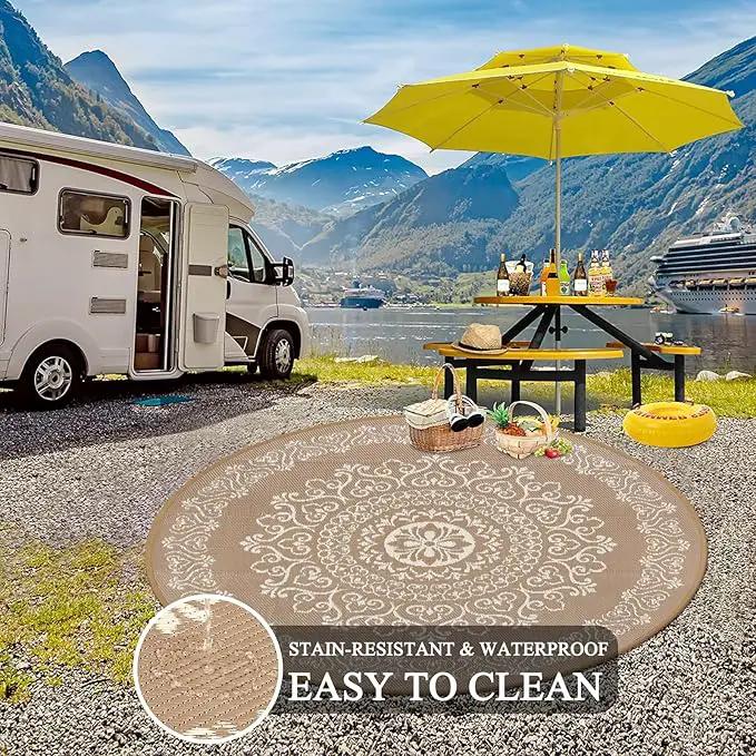 Pauwer Waterproof Outdoor Rug 6ft, Reversible Plastic Straw Patio Camping Rug, Indoor Outdoor RV Mat Carpet for Deck, Camper, Porch, Balcony, Backyard, Picnic, Floral Brown by GreenHaven Gardens