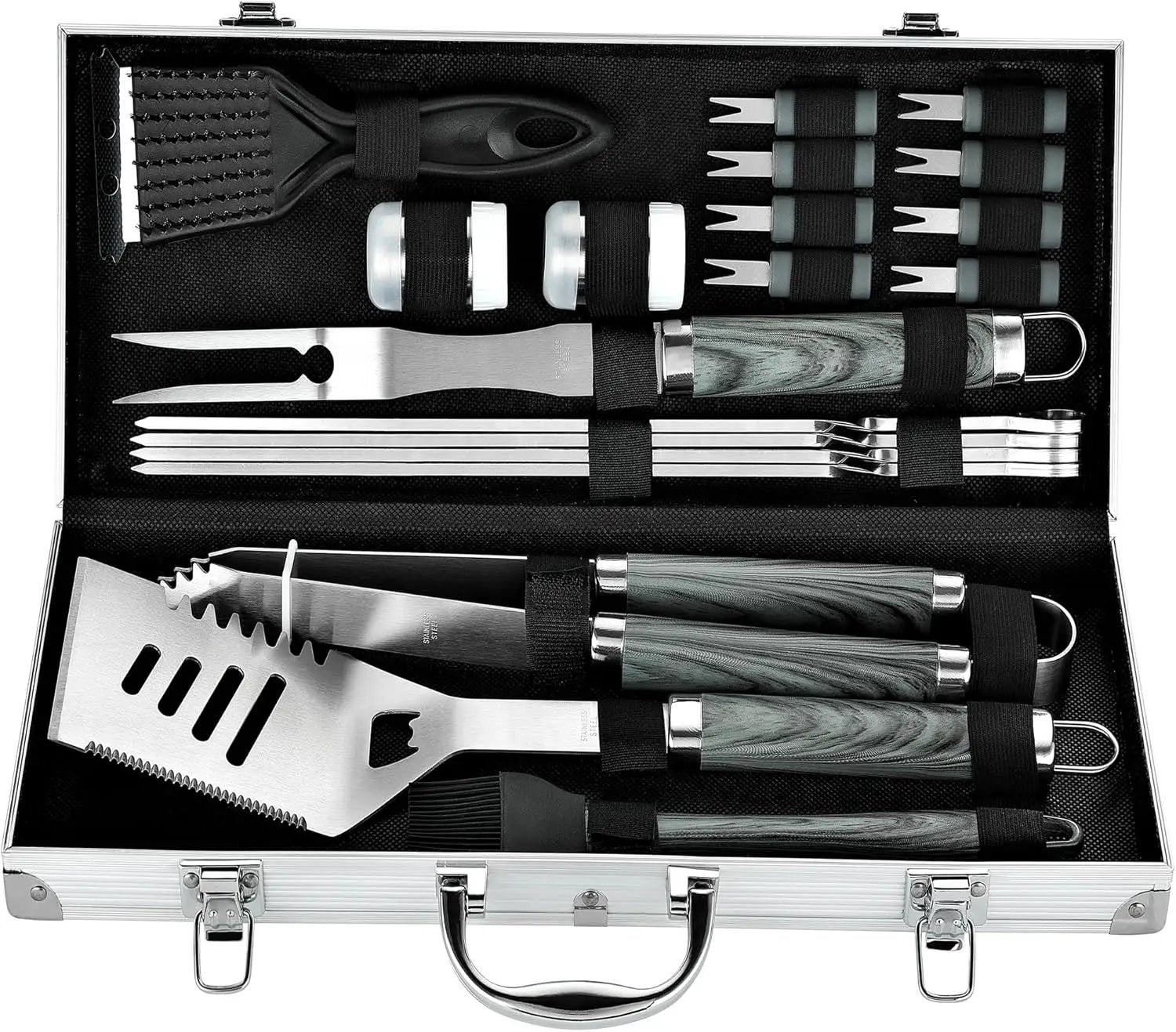 ROMANTICIST 20pcs Heavy Duty BBQ Grill Tool Set in Case - The Very Best Grill Gift for Father's Day and Christmas - Professional BBQ Accessories Set for Outdoor Cooking Camping Grilling Smoking, Grey by GreenHaven Gardens
