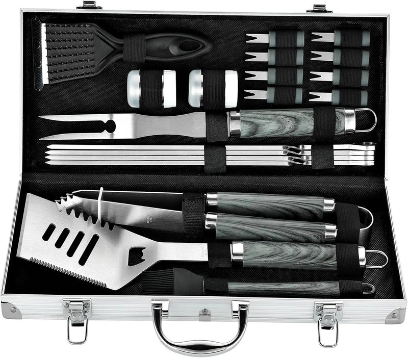 ROMANTICIST 20pcs Heavy Duty BBQ Grill Tool Set in Case - The Very Best Grill Gift for Father's Day and Christmas - Professional BBQ Accessories Set for Outdoor Cooking Camping Grilling Smoking, Grey by GreenHaven Gardens