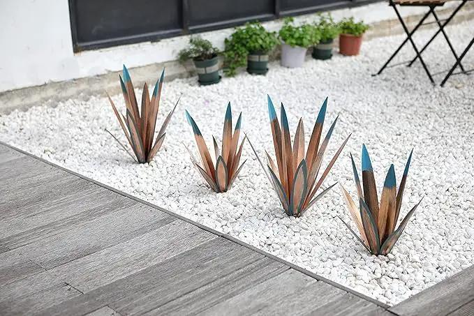 Large Tequila Rustic Sculpture, Rustic Metal Agave Plants for Outdoor Patio Yard, Home Decor Hand Painted Metal Agave Garden Yard Statue, Outdoor Lawn Ornaments (3 Big) by GreenHaven Gardens