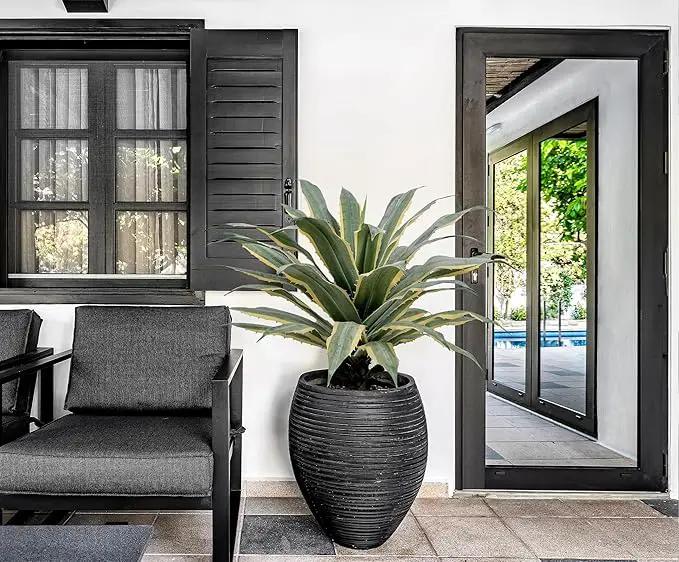 SUNPRAIRIE 32 Inch Tall Large Faux Agave Plant with Two-Tone Sawtooth Edged Leaves; Planted in Black Pot with Real Stone Pebbles. Large Artificial Plants Indoor and Outdoor. by GreenHaven Gardens