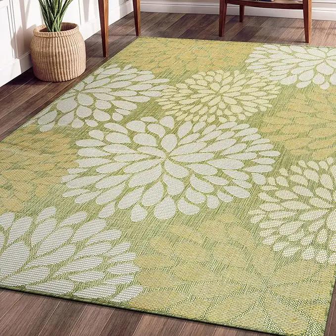 Beverly Rug Outdoor Rug 6x9 Modern Exotic Tropical Leaf Area Rugs for Indoor and Outdoor Patio Deck Porch Garden Water Resistant Washable Outside Carpet (6 x 9 Green) by GreenHaven Gardens