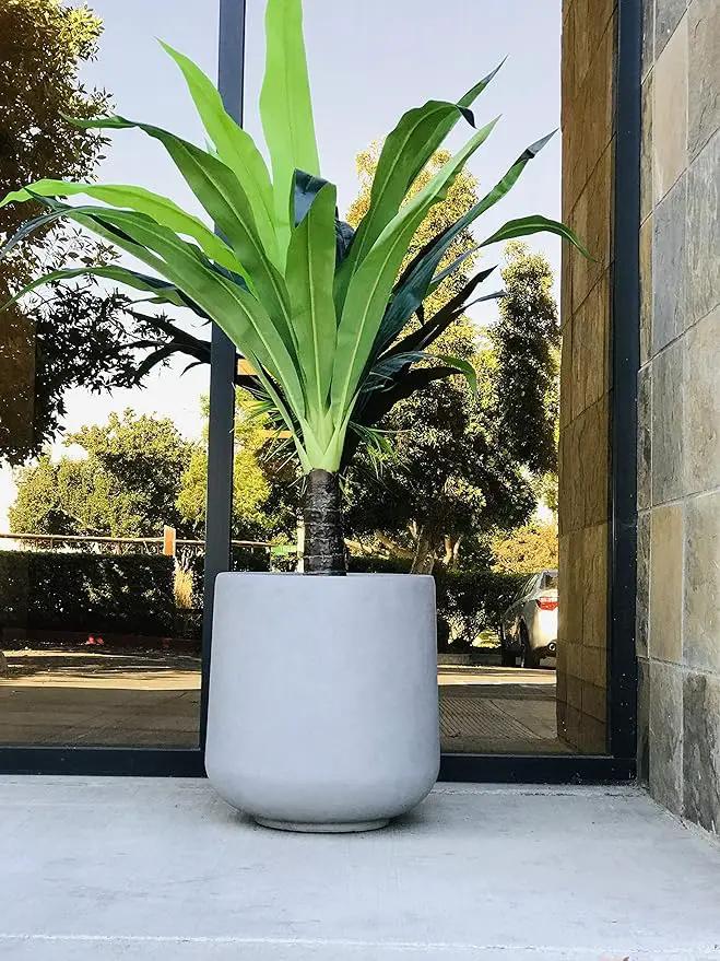 Kante 11.6" Dia Round Concrete Planter, Outdoor Indoor Large Plant Pots Containers with Drainage Hole and Rubber Plug for Home Garden Patio, Natural Concrete by GreenHaven Gardens