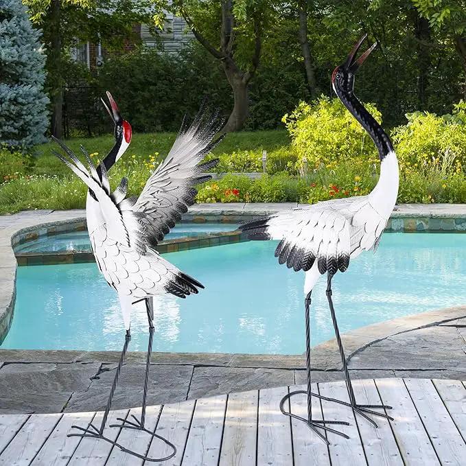 chisheen Crane Garden Statues Outdoor Metal Heron Yard Art Crane for Garden Sculptures Patio Lawn Ornaments,Set of 2 by GreenHaven Gardens