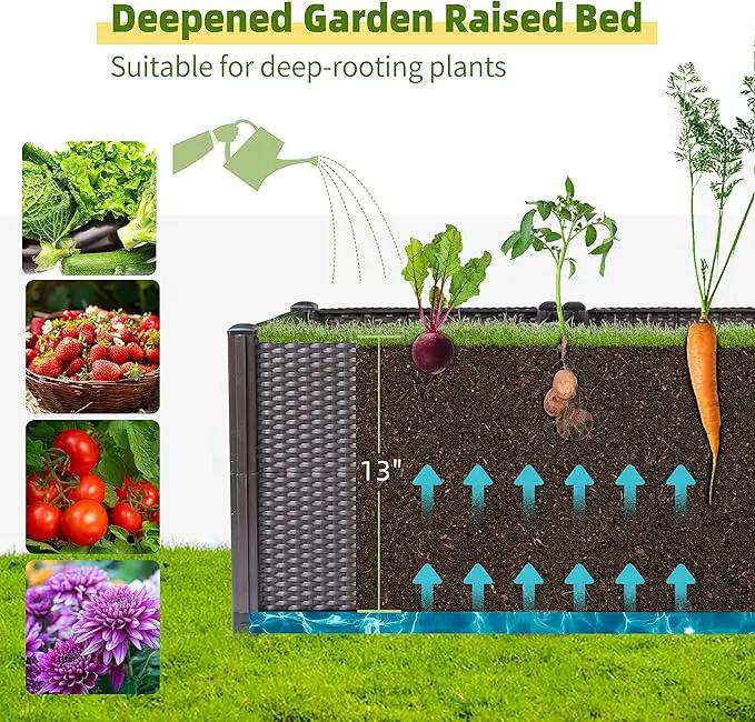 Emalie Deep Raised Garden Beds Large Plastic Planter Box with Drainage Plugs for Veggies Flowers Herbs Deep Root Plants Growing, 47.2" Lx15.7 Wx16.9 H Brown by GreenHaven Gardens