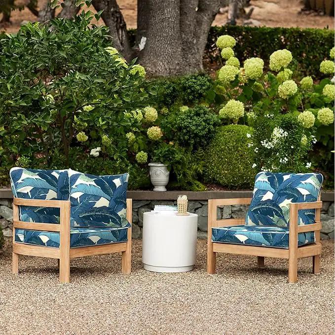 LVTXIII Outdoor Deep Seat Cushion 22"x22"x4" Patio Seat and Back Cushion Set Seasonal Chair Cushion for Dining Arm Chairs, Wicker Chairs and Garden Furniture Decoration, Swaying Palms Blue by GreenHaven Gardens