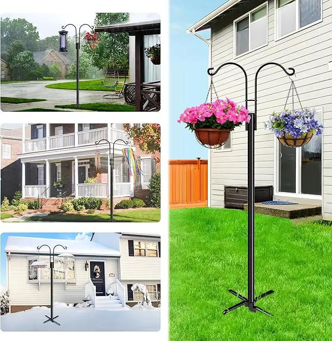XDW-GIFTS Double Shepherds Hooks for Outdoor, 2-Pack Heavy Duty Garden Pole for Hanging Bird Feeder, Plant Baskets, Solar Light Lanterns, Garden Plant Hanger Stands with 5 Base Prongs by GreenHaven Gardens