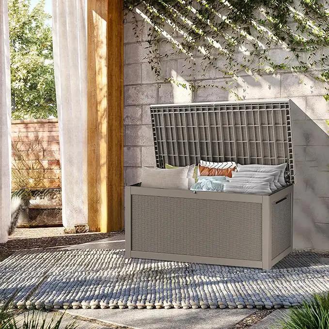 320 Gallon Lockable Resin Deck Box, Waterproof & UV-Resistant Outdoor Storage Box for Outdoor Cushion Storage, Garden Tools & Pool Accessories Storage, Gray by GreenHaven Gardens