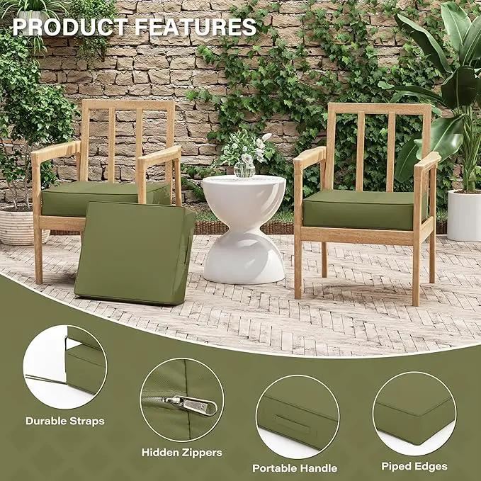 Patio Chair Cushions 18.5 X 16 X 4 Inch Waterproof Outdoor Seat Cushions for Patio Furniture, Outdoor Sofa Couch Pads with Ties & Handle, Set of 2, Light Green by GreenHaven Gardens