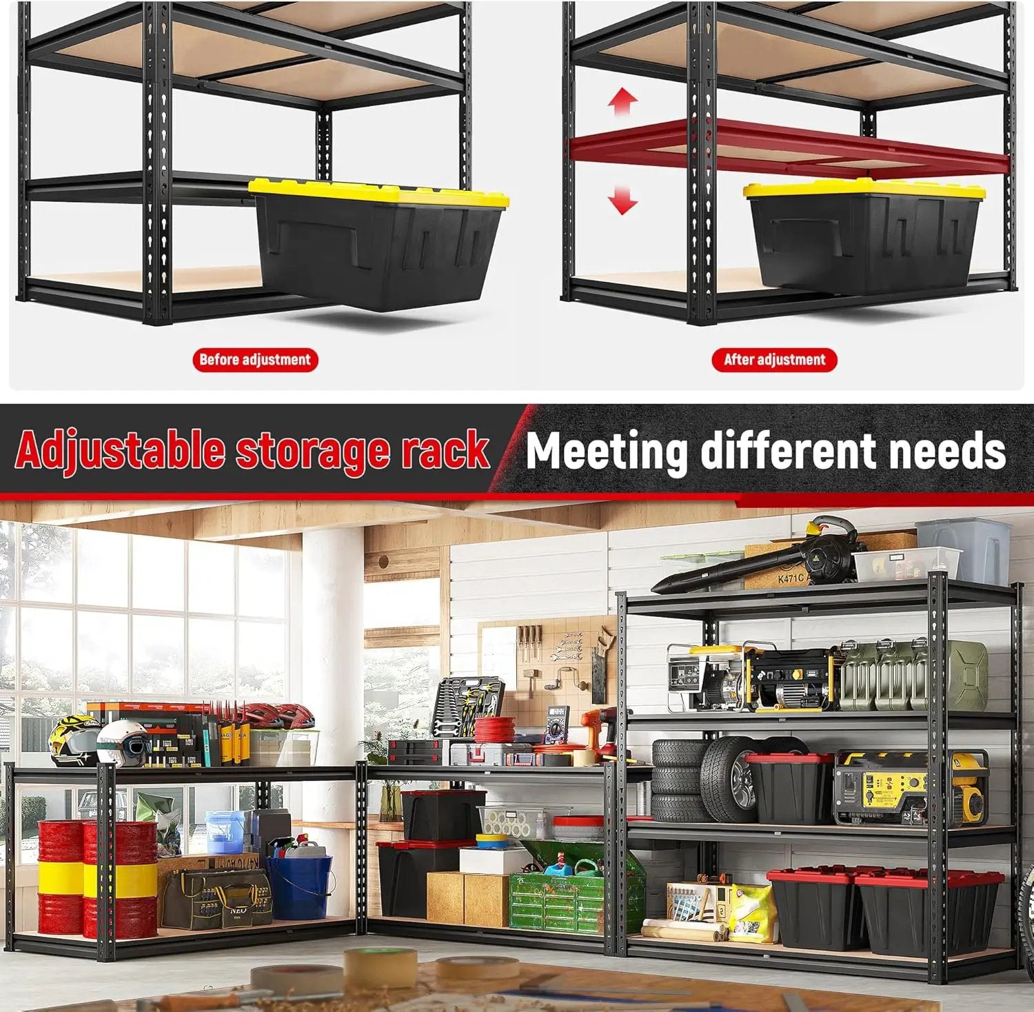 REIBII 40" W Garage Shelving 2000LBS Storage Shelves Adjustable Metal Shelving Heavy Duty 4 Tier Garage Shelves 60" H Metal Shelves for Closet Pantry Kitchen Warehouse 40" W × 20''D × 60''H by GreenHaven Gardens