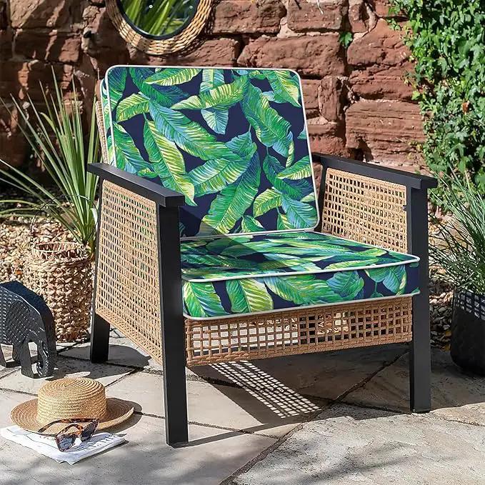 LVTXIII Patio Chair Cushions 22"x22"x3", Water-Repellent Outdoor Seat Cushions for Patio Furniture, Square Chair Pads with Ties for Home Garden Decoration, Set of 2, Hanalei Lagoon by GreenHaven Gardens
