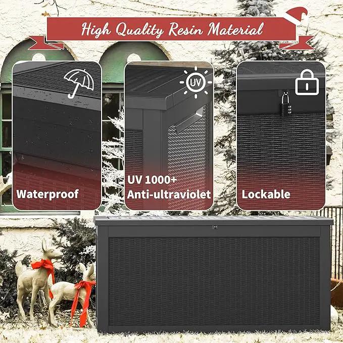 NUNU LAB 260 Gallon Outdoor Storage Box,Resin Large Sturdy Deck Box, Backyard Outside Storage Box Waterproof with Double Wall Panels,Package Delivery Garden Outdoor Hose Bin by GreenHaven Gardens