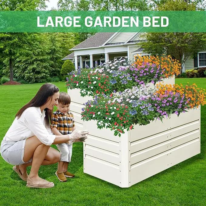 SnugNiture 2 Pcs 4x2x2FT Raised Garden Bed Galvanized Planter Garden Boxes Outdoor, Deep Root Planter Raised Bed for Vegetables Flowers Herbs,Beige White by GreenHaven Gardens