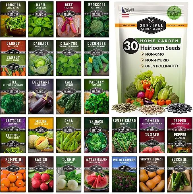 Survival Garden Seeds Home Garden Collection - 30 Pack with 18,500+ Non-GMO Heirloom Vegetable, Fruits, Herb Seed Varieties for Planting - Plant & Grow Survival Food & Emergency Preparedness Gear by GreenHaven Gardens