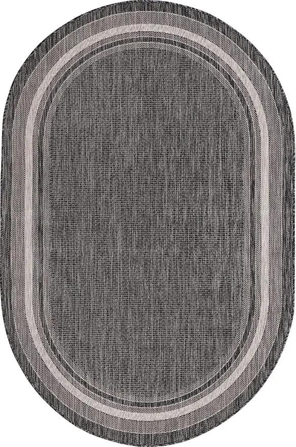 Unique Loom Outdoor Border Collection Area Rug - Soft Border (5' 3" x 8' Oval, Black/ Ivory) by GreenHaven Gardens