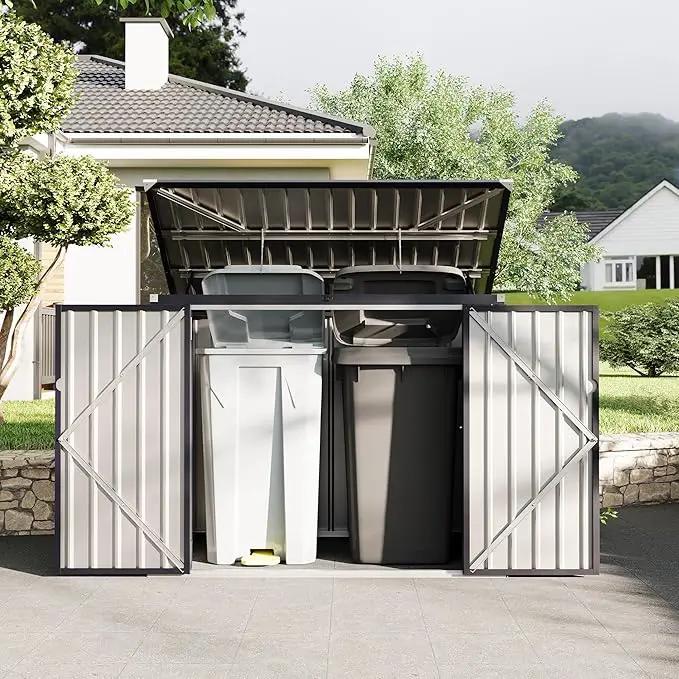 2 Trash Cans Metal Outdoor Storage, 3x6 FT Garbage Bin Storage Shed with Chain Lid, Garbage Can Metal Sheds for Garden, Backyard, Lawn and Patio by GreenHaven Gardens