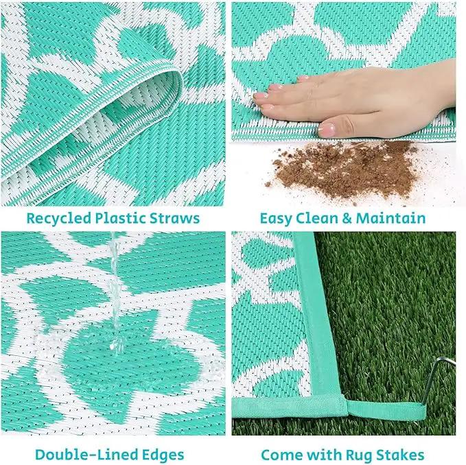 HEBE Outdoor Rug Waterproof 8x10, Reversible Plastic Straw Rug RV Camping Rug, Indoor Outdoor Patio Mat Clearance, Outside Carpet for Porch,Deck,Camper,Balcony,Backyard,Picnic by GreenHaven Gardens