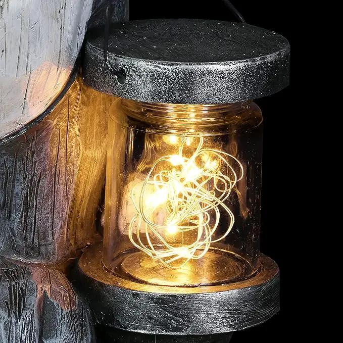 Exhart Garden Sculpture, Raccoon Solar Garden Statue with 2 Jars, 16 LED Firefly Lights, Outdoor Garden Decoration, 7.5 x 9 x 10.5 Inch by GreenHaven Gardens