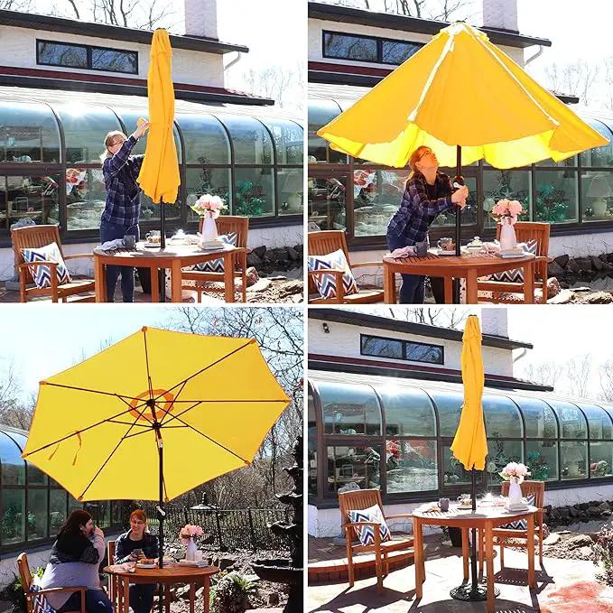 Sunnydaze Outdoor Patio Umbrella - Polyester Table Market Umbrella with Push-Button Tilt and Crank - 8 Sturdy Ribs - Gold - 9ft by GreenHaven Gardens